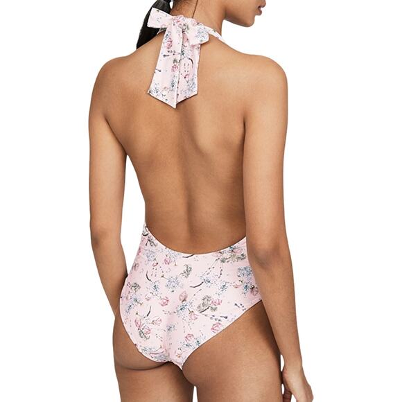 WEWOREWHAT Floral One Piece Brooklyn Halter Tie Belt Swimsuit Pink Blue XL NWT - Picture 2 of 5